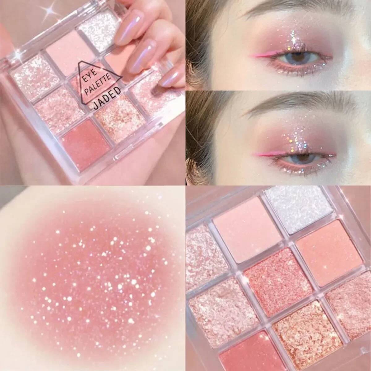 9 Color Glitter Pink Pearly Eyeshadow Korean Charming Makeup Palette Shiny Shadow Eye Pigments