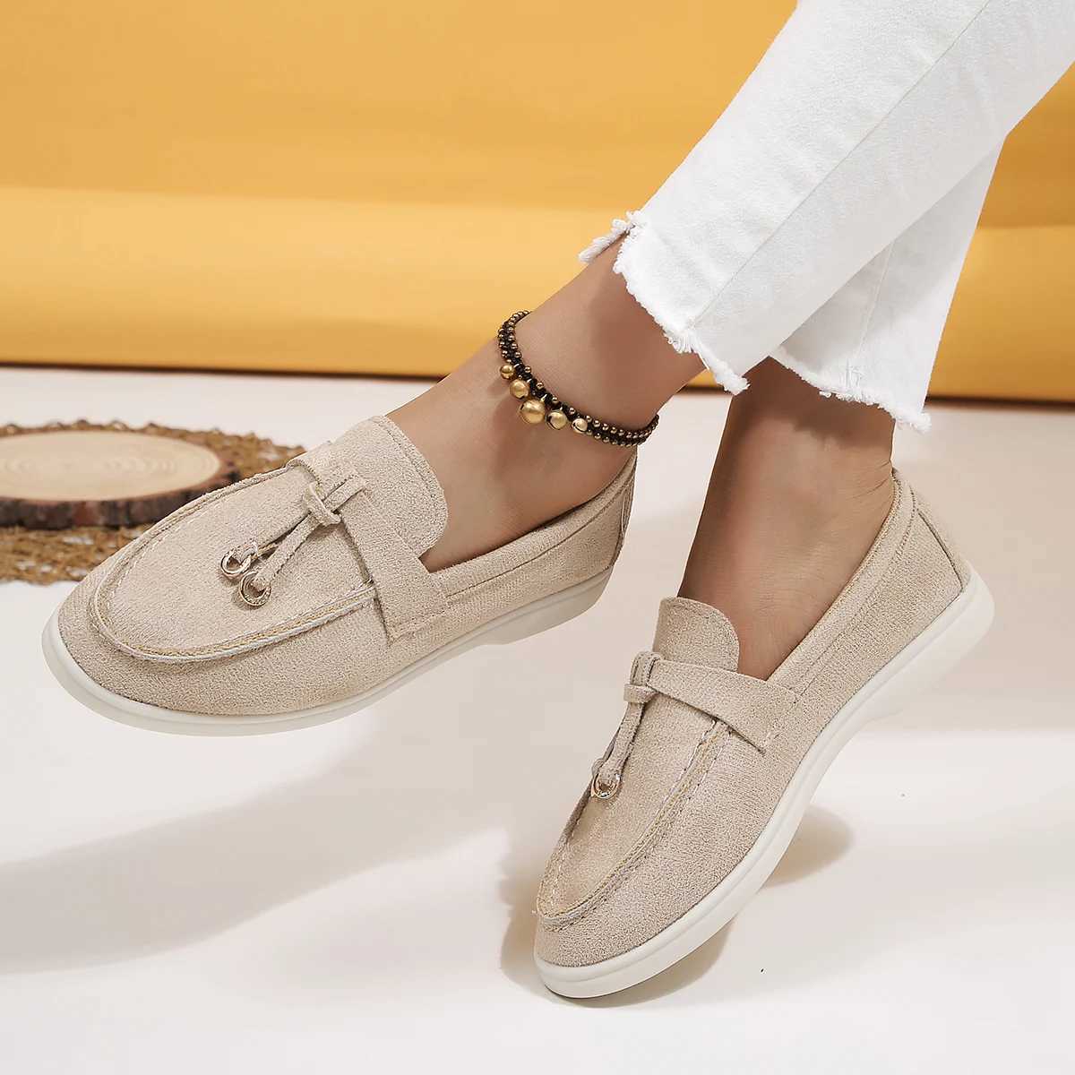 Womens reliable flat-soled casual shoes faux suede elegant loafers XJ250614
