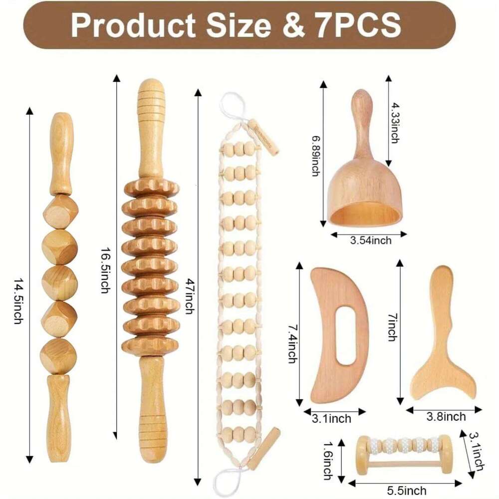 7 Pcs Wood Massage Set Maderoterapia Kit Therapy Tools For Muscle Pain Relief Wooden Massager Body Shaping