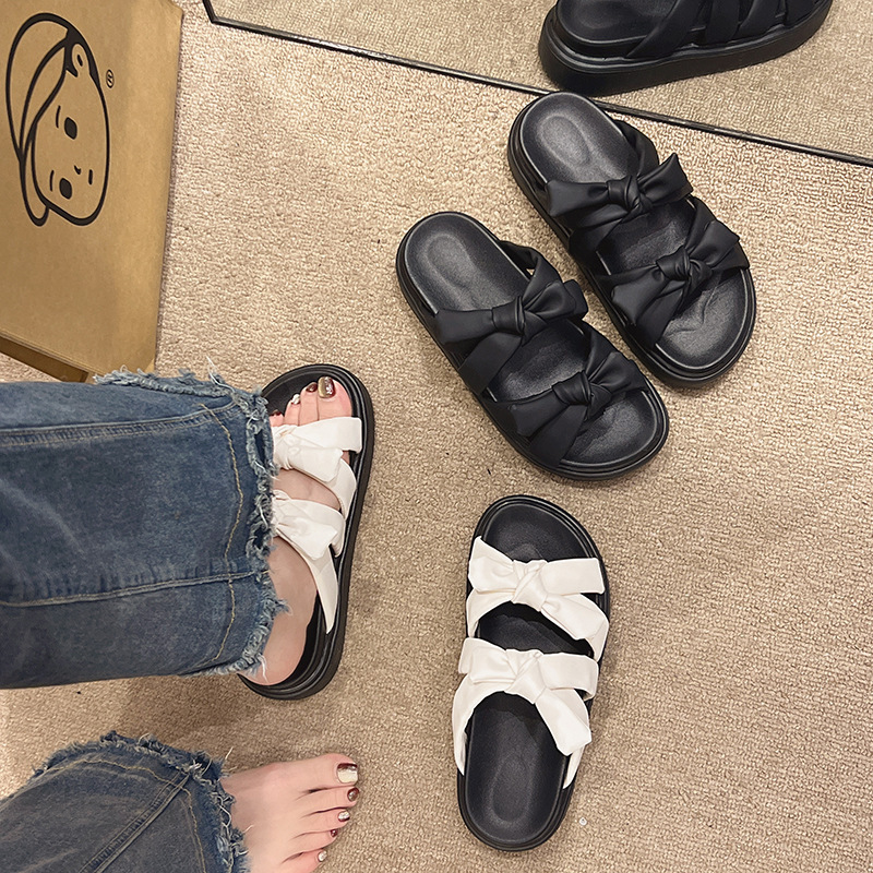 Ddmyoutdoor Bowknot One Strap Sandals For Women Summer New Korean Style Cute Student Thick Soled Outdoor Open Toe S Slippers Outdoor Shoes