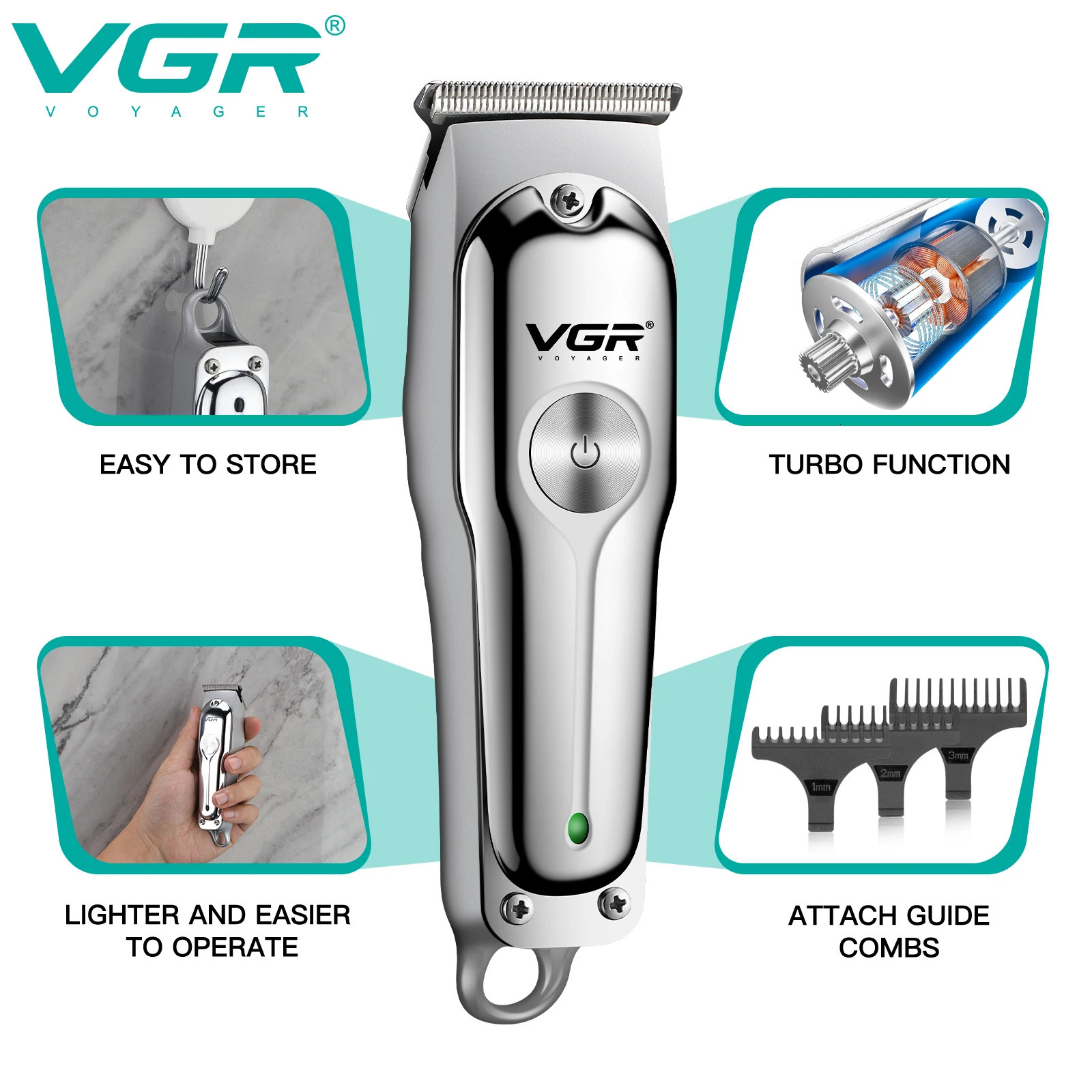 VGR Hair Trimmer Professional Hair Clipper Rechargeable Hair Cutting Machine T-Blade Cordless Portable Trimmer for Men V-071 250612