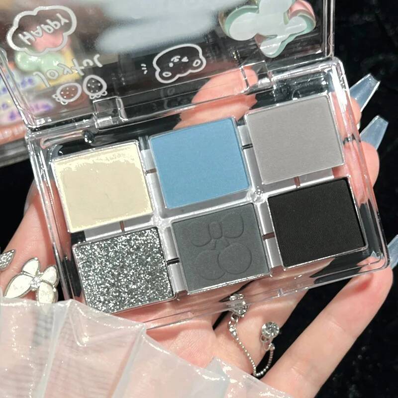 Punk y Matte Glitter Eyeshadow 6 Colors Shimmer Shadow Makeup Cool Toned Gray Blue Eye Pigment Palette