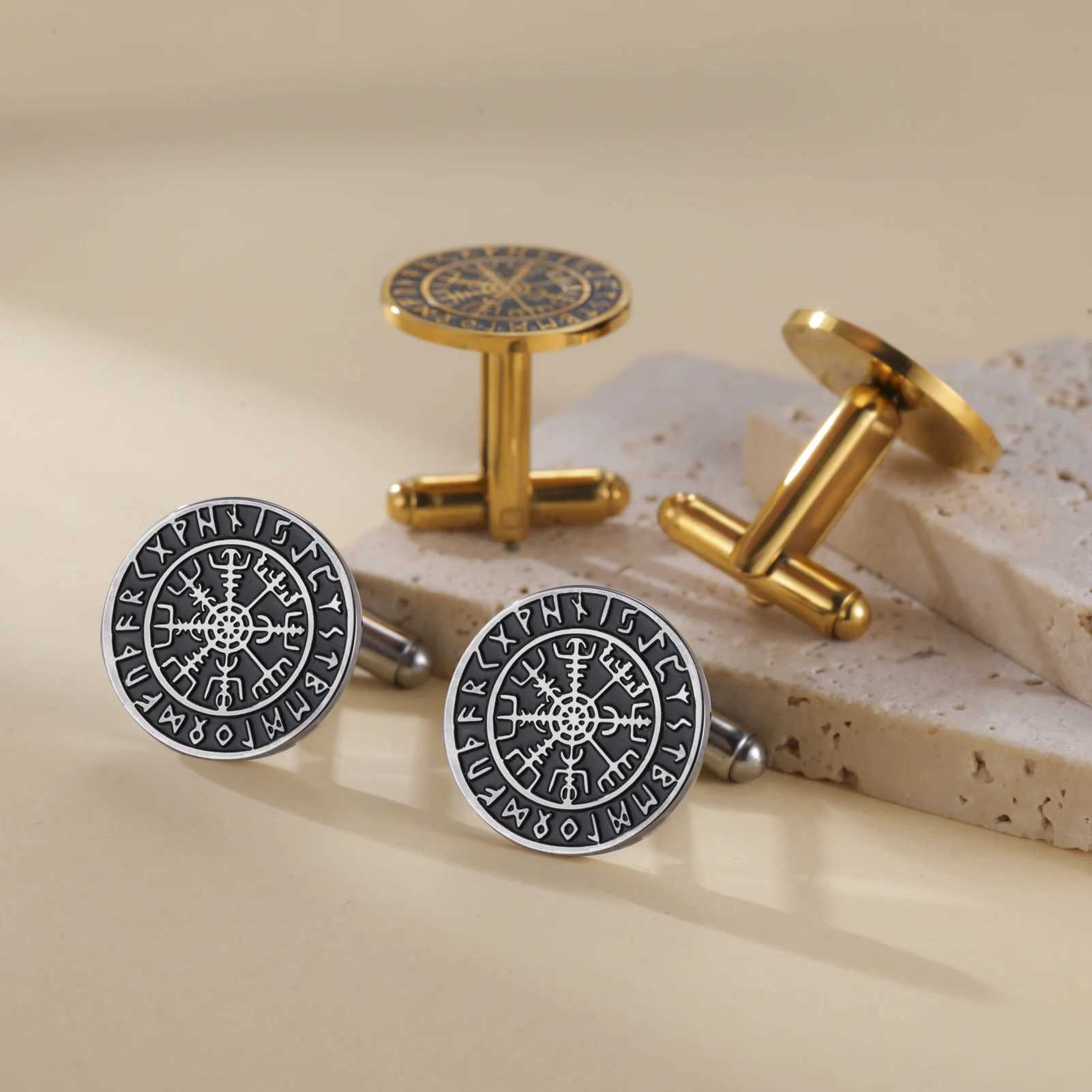 Lucktune 2pcs Norse Vegvisir Symbol Mens Cufflinks Stainless Steel Viking Protection Cufflinks Vintage Accessories Jewelry Gift XJ250614