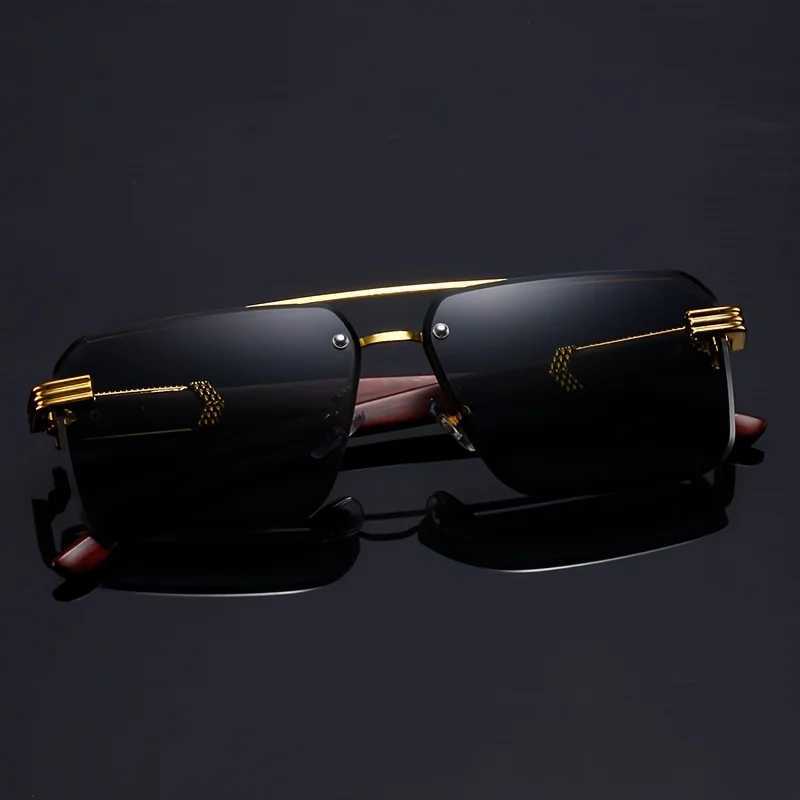 Unisex Rimless Sunglasses Man Woman Fashion Wood Grain Gradient Sun Glasses Eyewear Retro Luxury Brand Designer Traveling Shades Z250614