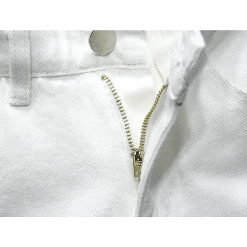 Streetwear Ripped White Denim Shorts Men Fashion Knee Length Jeans Simple Casual Slim Hole Short Pants Male w250520