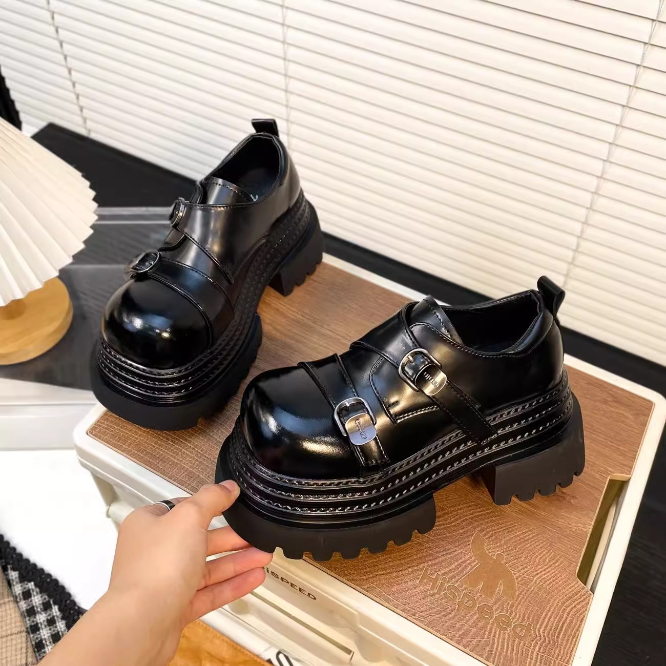 Ddmysports Spring British Style Black Leather Shoes New Lightweight Thick Sole Height Increasing Loafers For Petite Women Outdoor Shoes