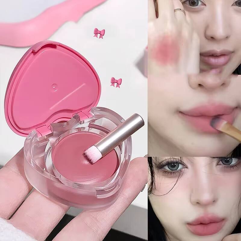 Love Cream Mud With Brush Grey Rose Red Matte Velvet Lip and Cheek Dual-use Natural Long-Lasting Highly Pigmented Lipstick happy