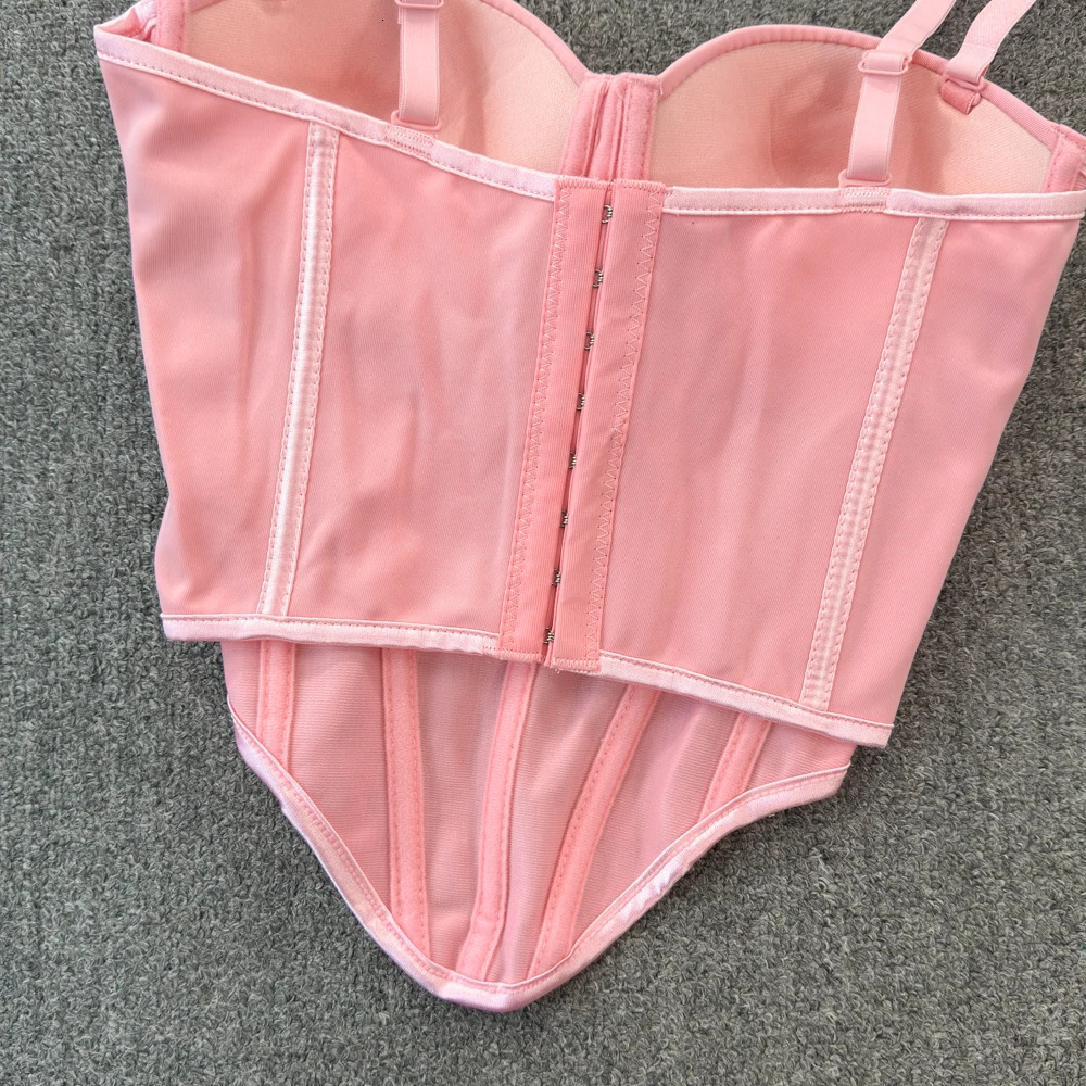 Chic Vintage Sweet Camis fishbone Asymmetrical Tank Top Slim Crop Sexy Corset Bustier Women Summer Clothing 250611