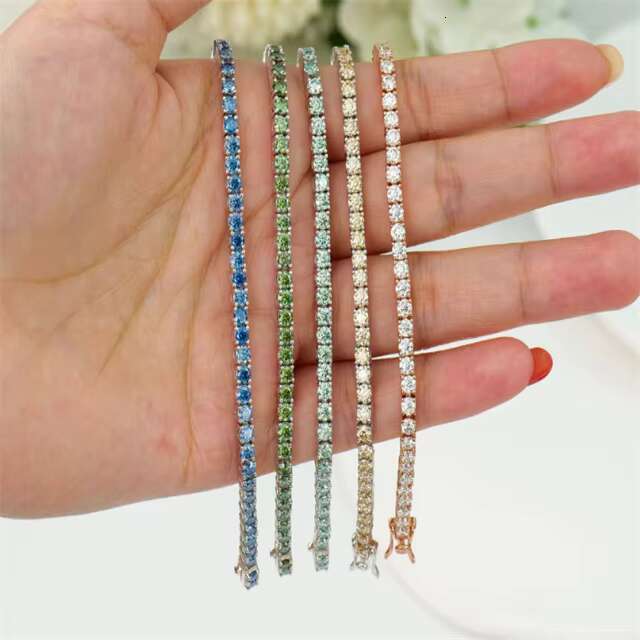 classic 3mm moissanite tennis chain bracelets for unisex blue green champagne black color moissanite gemstone bracelets for girl