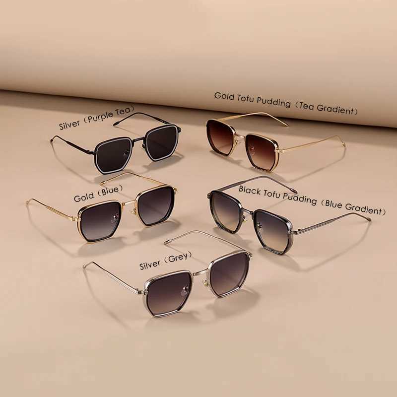 Retro Square Sunglasses for Men Women Fashion Small Frame Polygon Gradient Shades UV400 Sun Glasses Vintage Metal Sunglasses Z250614