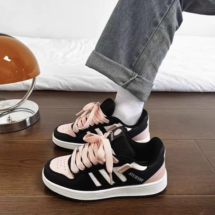 Ddmysports New Black Pink Thick Soled Bread Shoes Women Ins Style Spring Lightweight Casual Versatile Sneakers For Students Outdoor Shoes