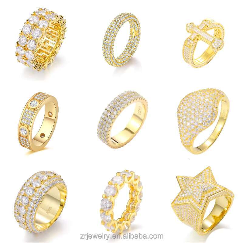 Telula Moissanite Rings Gra Certified Iced Out Moissanite Men Ring S925 Sterling Silver Gold Plated Hiphop Moissanite Ring