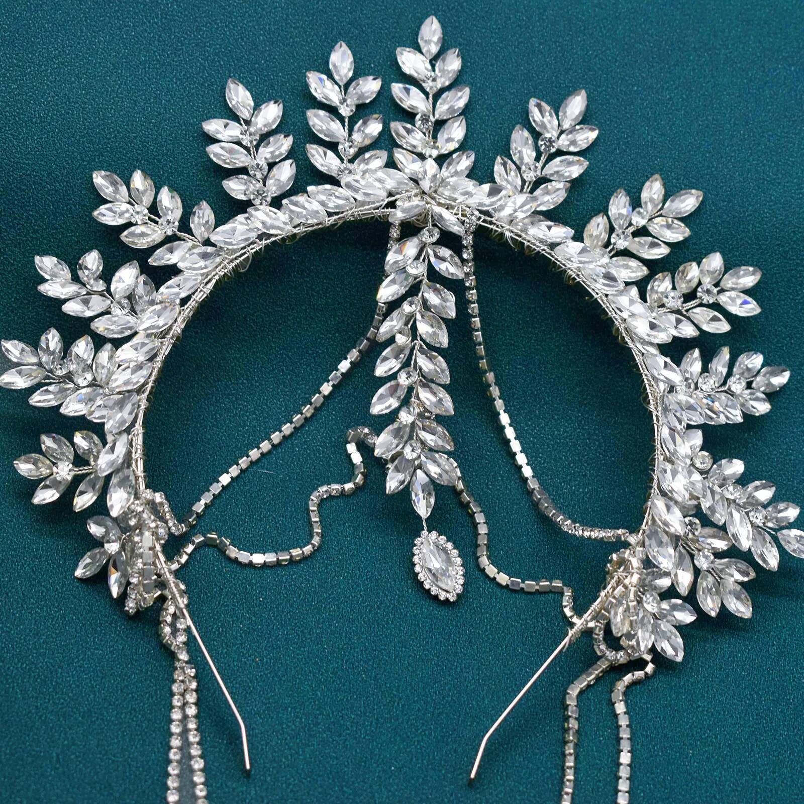 DZ131 Handmade Wedding Hairband Crystal Bride Tiara Bridesmaid Headpiece Women Jewelry Tassels Bridal Crown Baroque Headband