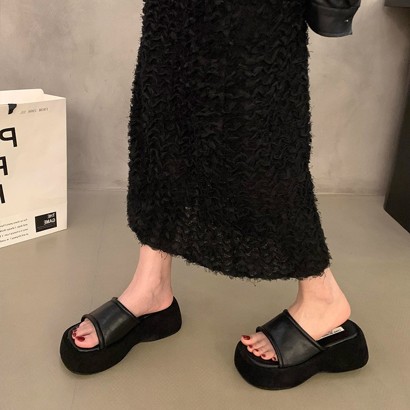 Ddmyoutdoor Thick Soled Slippers For Women Summer Outdoor Wear S Shoes New Style Platform Lazy Slip On One Word Sandals Outdoor Shoes