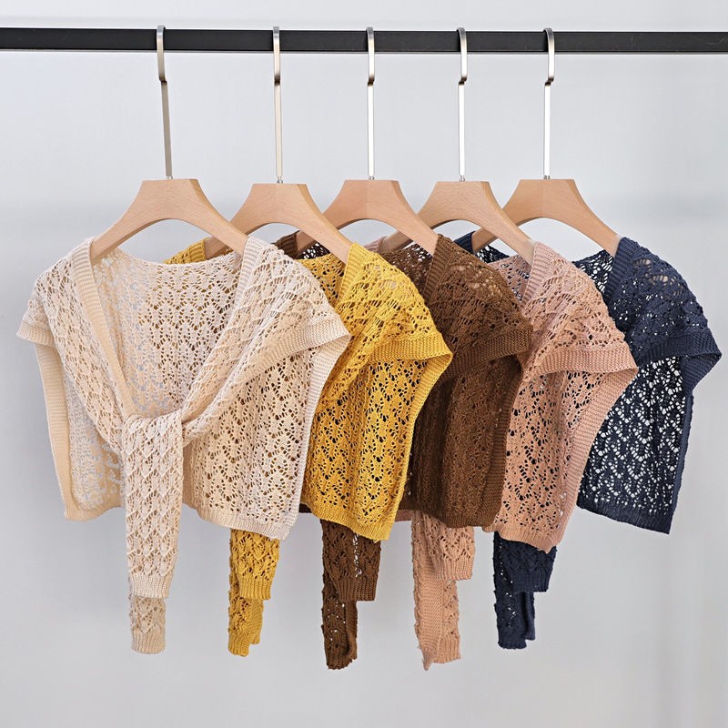 K1015 Korean knotted knitted shawl women's hollow outer skirt shirt waistcoat spring and autumn shoulder net celebrity summer shawl