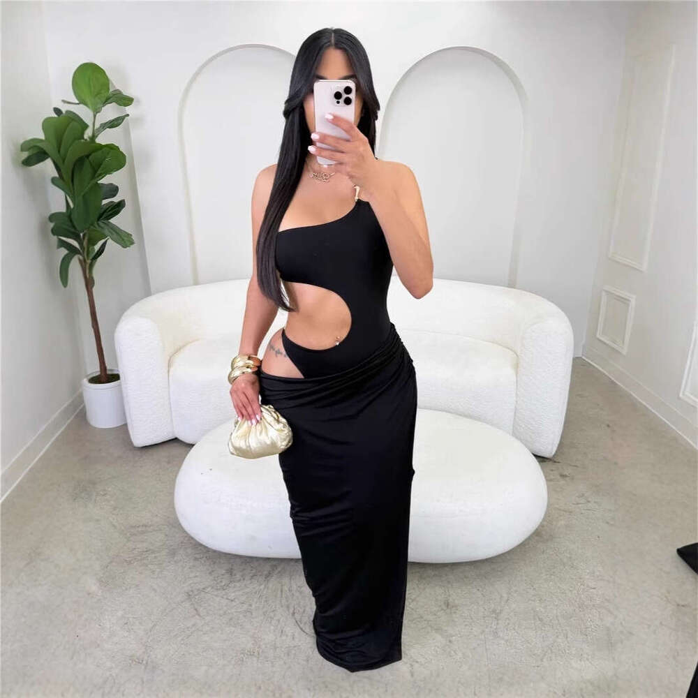 Fashion New Style Banquet Solid Color Elegant Slim Sexy Hollow Design Long Bodycon Dress For Women B5