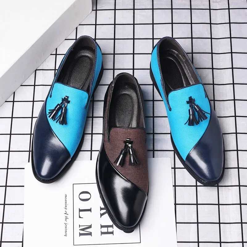 Mens Dress Shoes 2025 New Casual Leather Shoes Men Business Dress Leather Shoes Trend Versatile Loafers Pointed Toe Slip- XJ250614