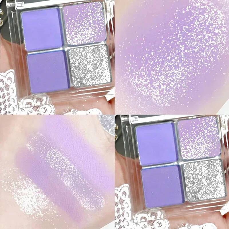 4-Color Cut Off Purple Green Shadow Glitter Pearly Colorful Eyeshadow Korean Eye Makeup Palette