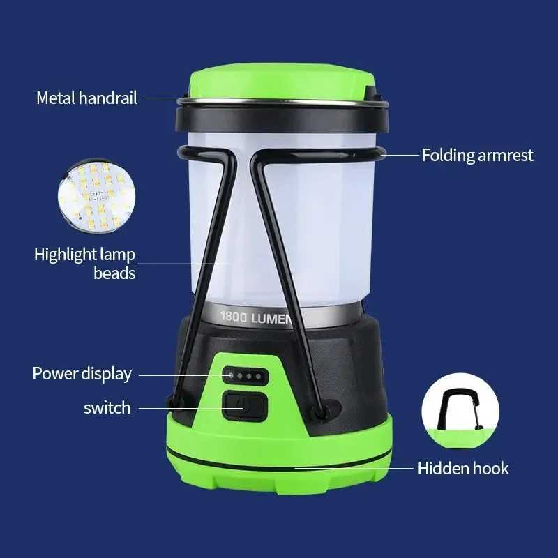 LED Camping Lamp with Bracket Stepless Dimming Portable Lanterns 1000LM USB Rechargeable Waterproof Hanging Emergency Tent Light W250613