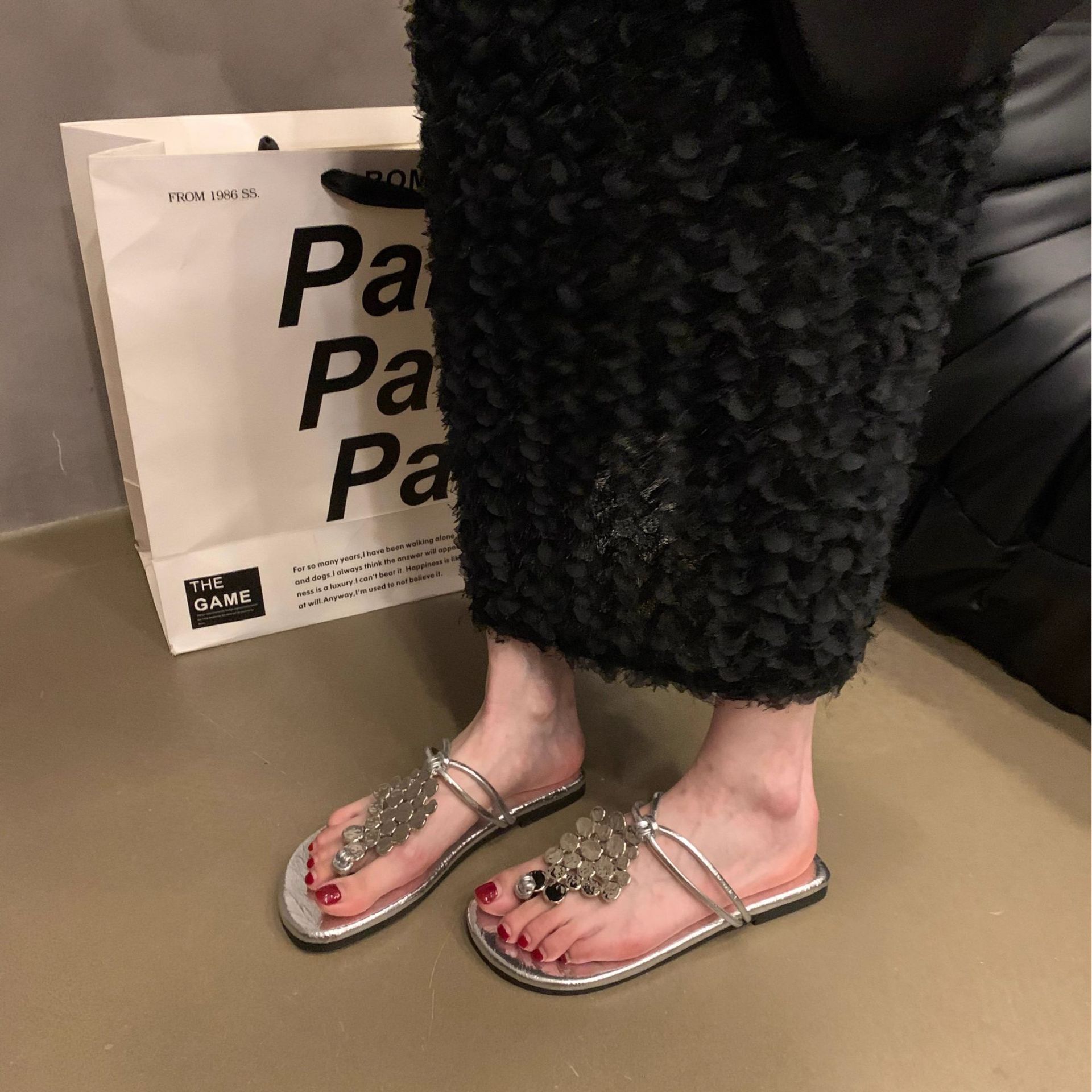 Ddmyoutdoor Ddmyoutdoor Toe Post Spring And Autumn New French Style Design Sense Elegant Outdoor Flat Roman Sandals Women S Shoes Outdoor Shoes