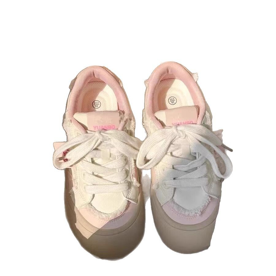 Ddmysports New Thick Soled Sneakers For Women Spring Niche Versatile Round Toe Height Increasing Loafers Casual Student White Shoes Outdoor Shoes