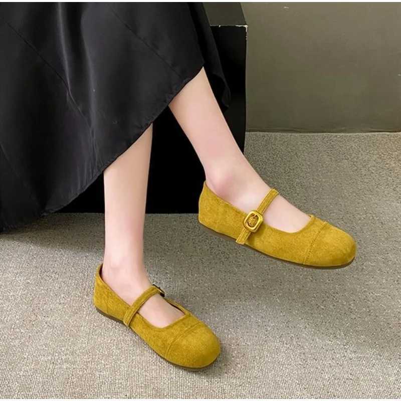 Summer fi buckle shoes womens solid color suede round toe sweet ballet flat shoes womens soft casual comfortable loafers XJ250614