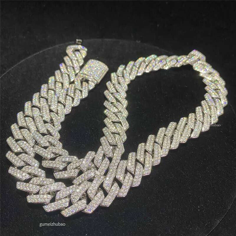 Stock Iced Out Vvs Bracelet Sier Bling Moissanite Dia Cuban Link Chain Hip Hop Men Jewelry Necklace