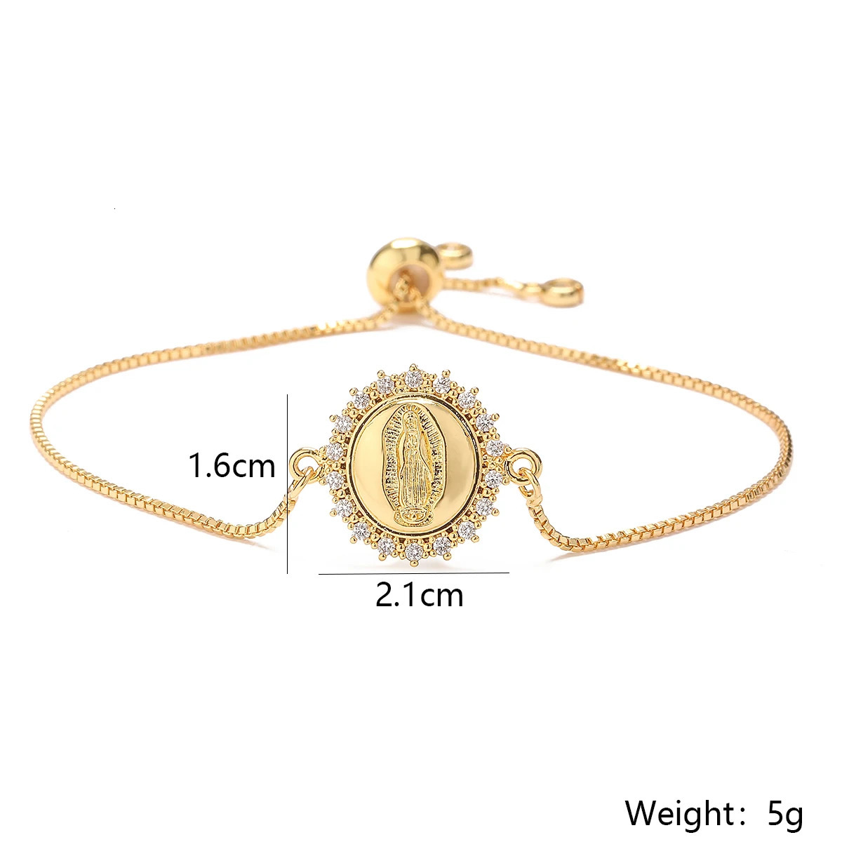 BUY Fashion Gold Color Box Chain Virgin Mary Charm Bracelets For Women Shiny CZ Zircon Jewelry 250610