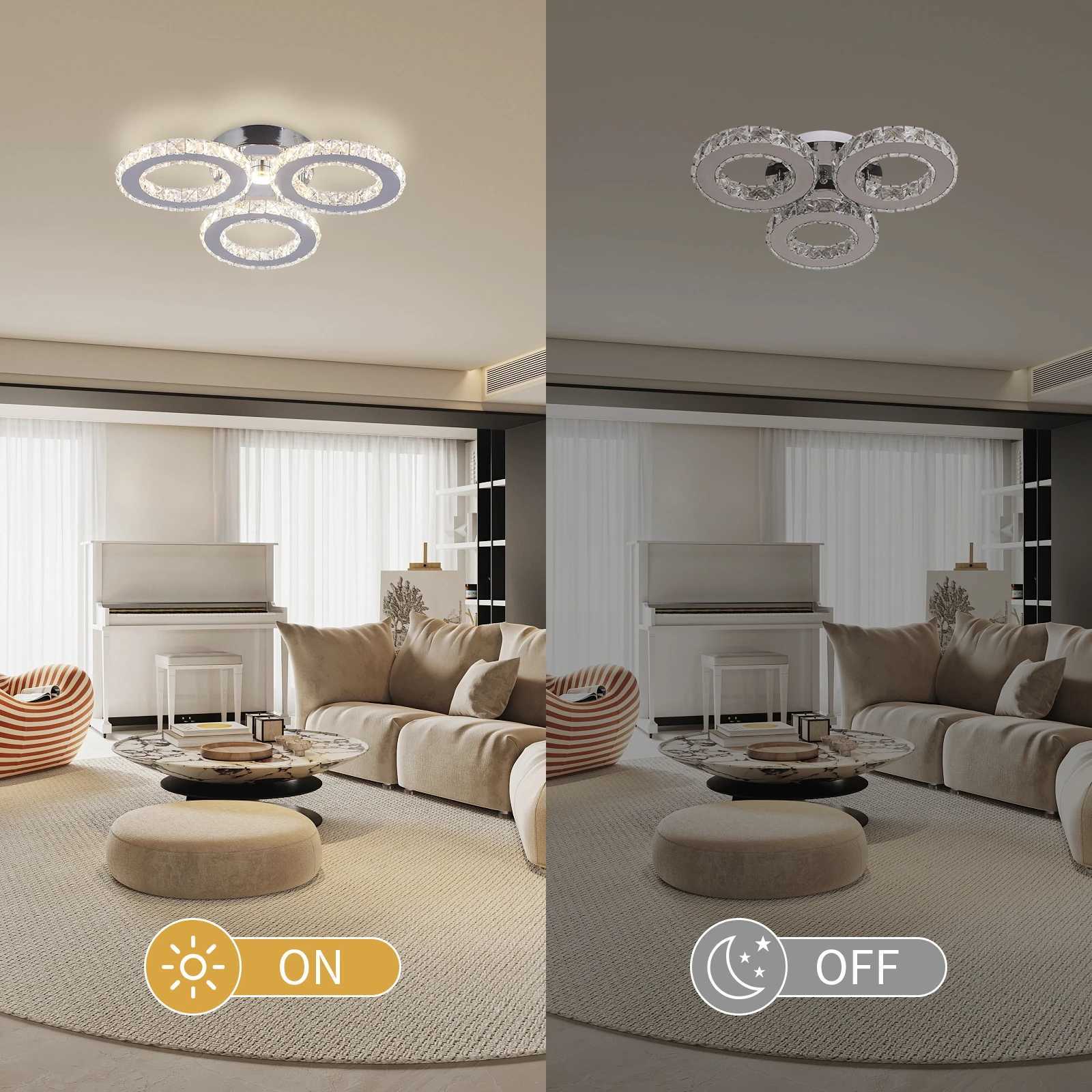 3-Circle Crystal Ceiling Light with Stepless Dimming US Plug Modern Dimmable Fixture for Living Room Bedroom Decor Lighting XJ2500613