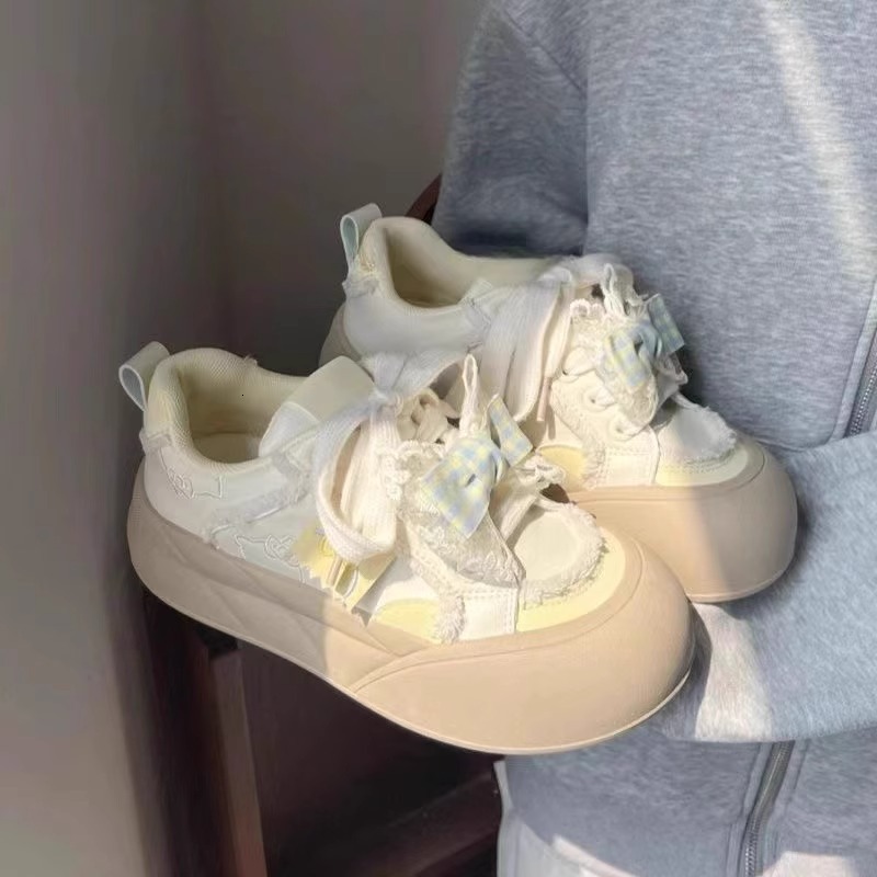 Ddmysports New Bowknot Versatile Casual Sports Sneakers For Women Thick Soled White Bread Shoes Outdoor Shoes