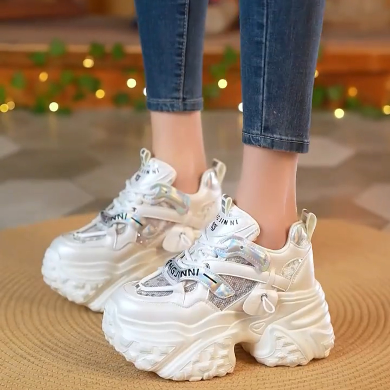 Petite Thick-Soled Height-Increasing Dad Sneakers 2025 Winter New Korean Fashion Sequin Casual Designer casual shoes High-Heeled Shoes for Women