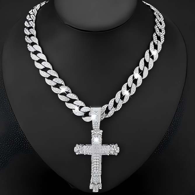 Iced Out Cuban Link Chain for Men, Miami Style Silver and Gold Plated Bling Necklace, Diamond Hip Hop Jewelry