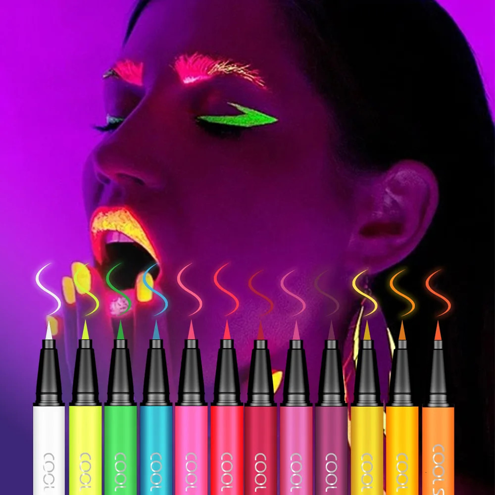 12pc Eyeliner Pencil SetEyeshadow Pen with Fluorescent UV GlowNeon Body Paint Liquid Eyeliner Makeup Pen for Music Festival 250614