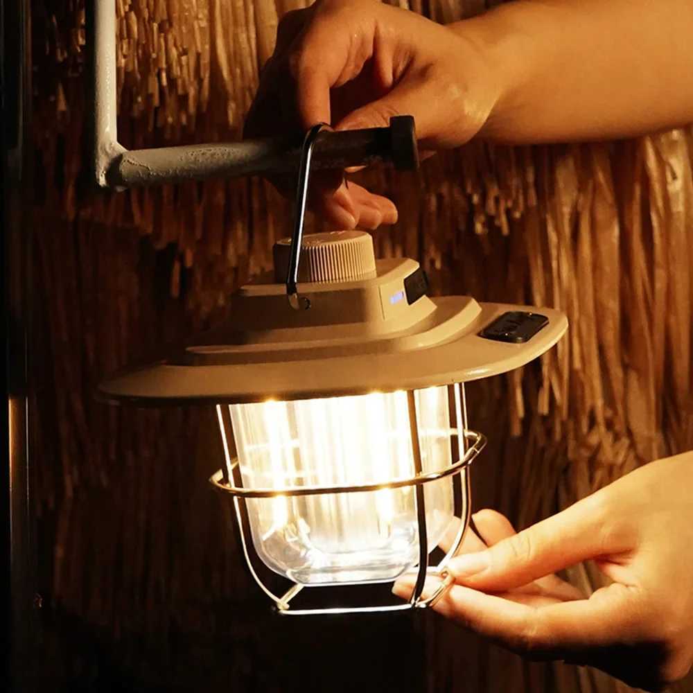 Mini Vintage Metal Hanging Lanterns 2000mAh Portable Camping Lamp USB Rechargeable Waterproof Outdoor Garden Lamp Tent Light W250613