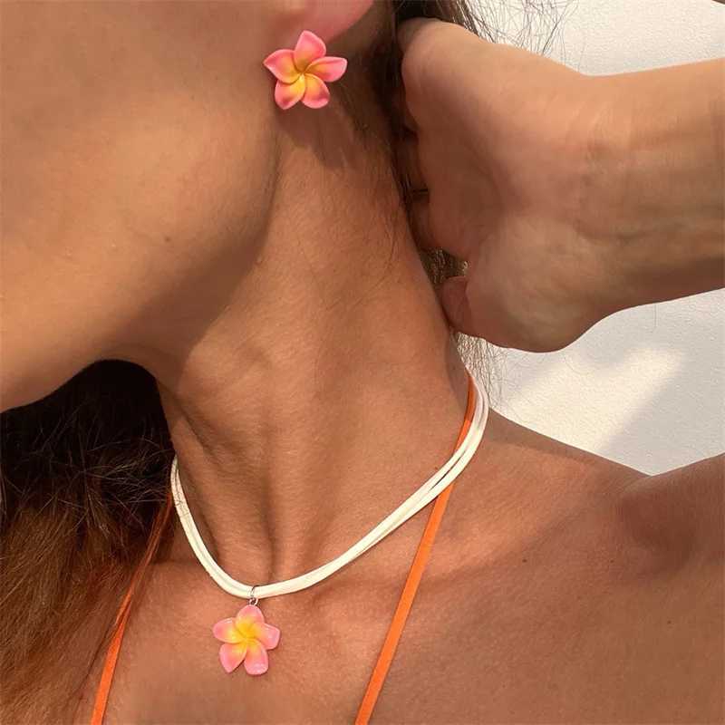 Elegant Big Flower Jewelry Set for Women White Pink Green Resin Flowers Pendant Necklace Earring Girls Beach Party Jewelry Gift Z250614