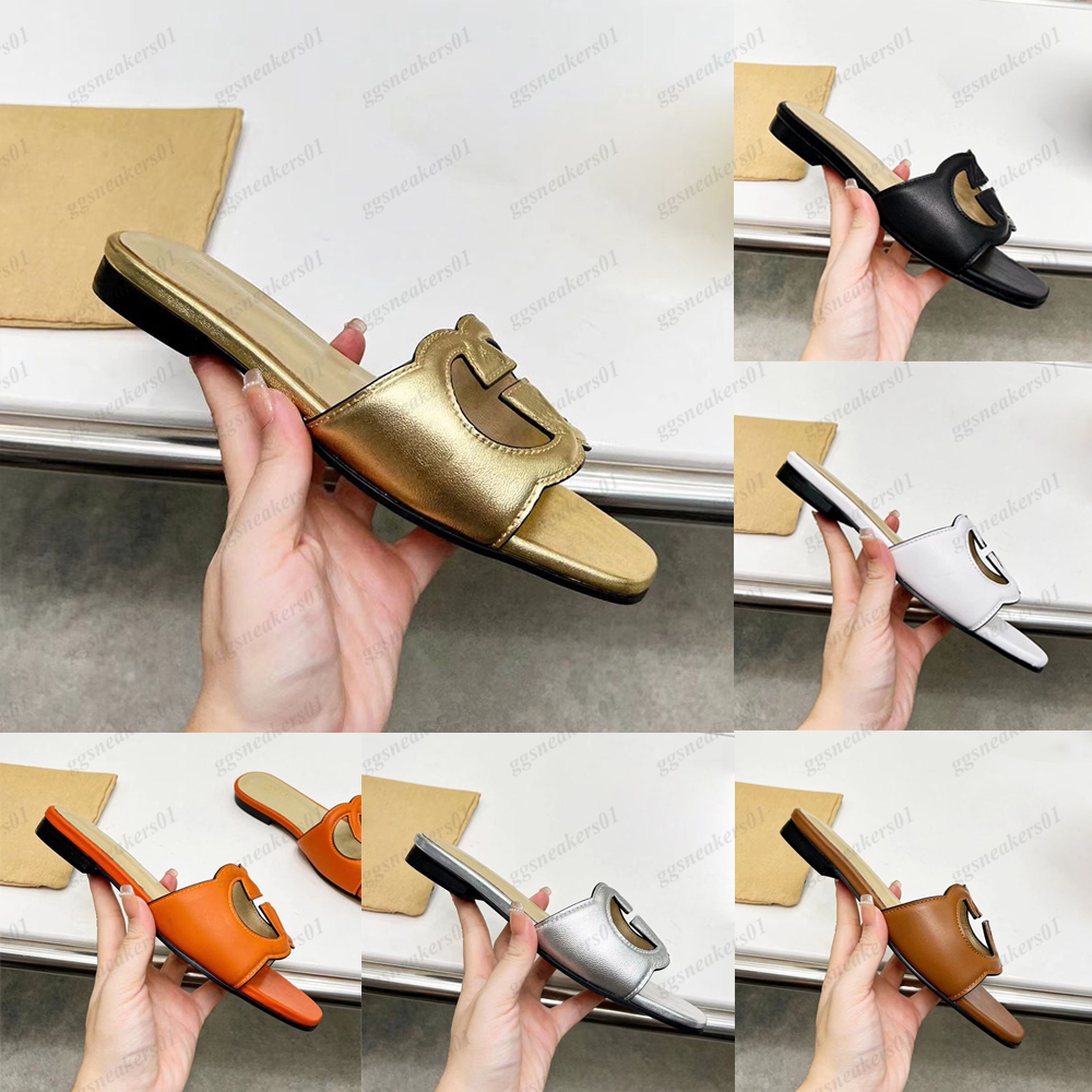 Designer sandals slippers for women mules round toe flip flops luxury woman flat beach slides summer leather casual sliders shoes