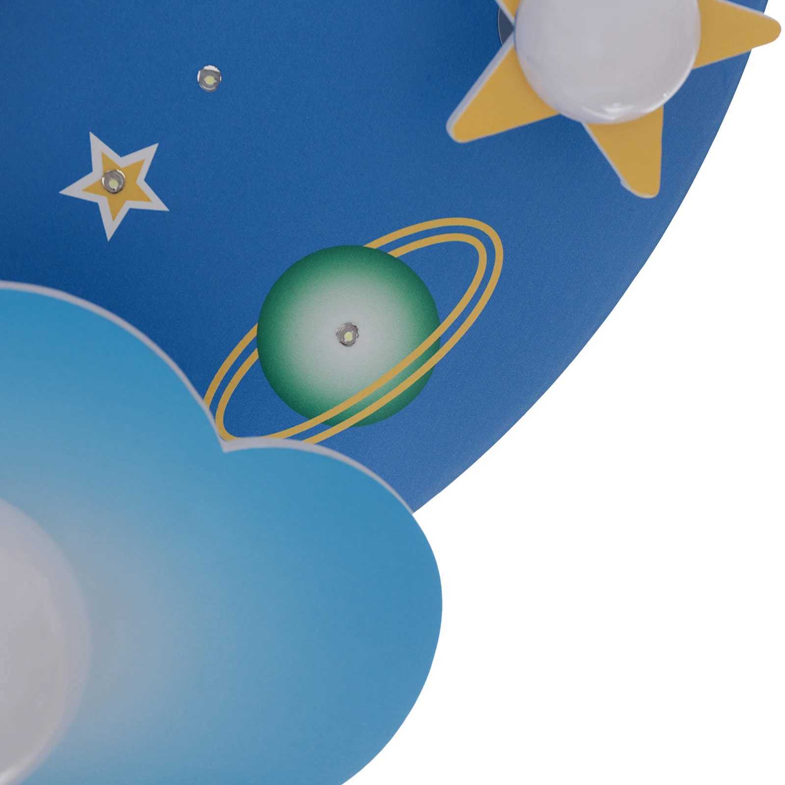 23.62 Modern Cartoon LED Ceiling Light Dimmable Blue Wood Cosmic Stars Flush Mount Chandelier Childrens Room Lighting Fixture XJ2500613
