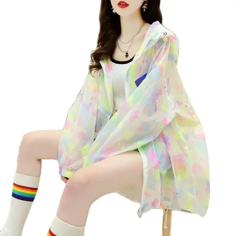 Medium Long Hoodie Sunscreen Clothing Summer SunProof Shirt UVProof Coat Womens n Printing 250611
