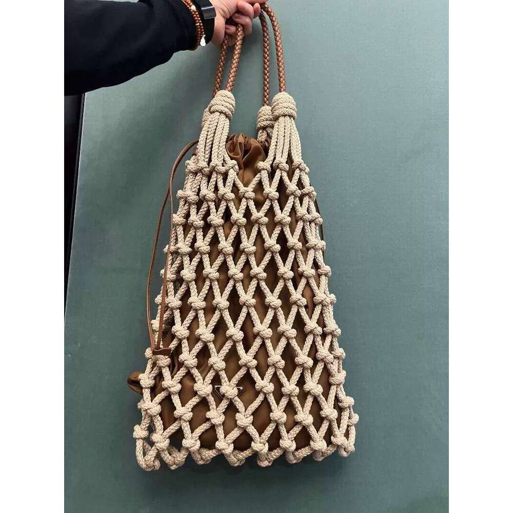 Summer Beach Bag For Women Mesh Rope Knitted Bucket Shoulder Bags Reticulate Hollow Travel Shopper Totes Ladies Fashion Handbag