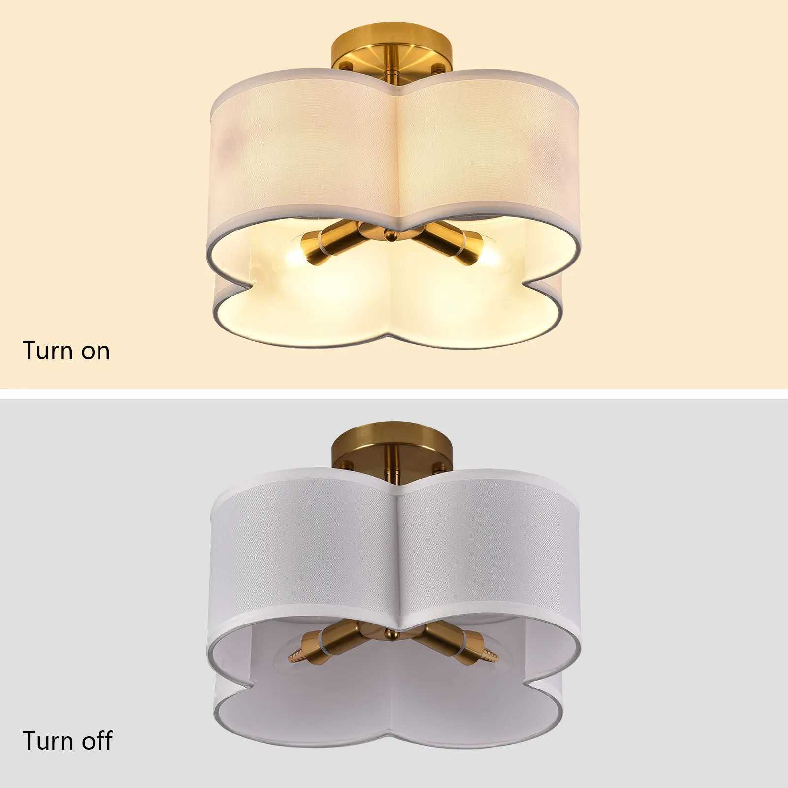 4-Light Semi Flush Mount Ceiling Light Fixture Gold Finish Ceiling Light Close to Ceiling Lamp for Bedroom Dining Room E12 Base XJ2500613