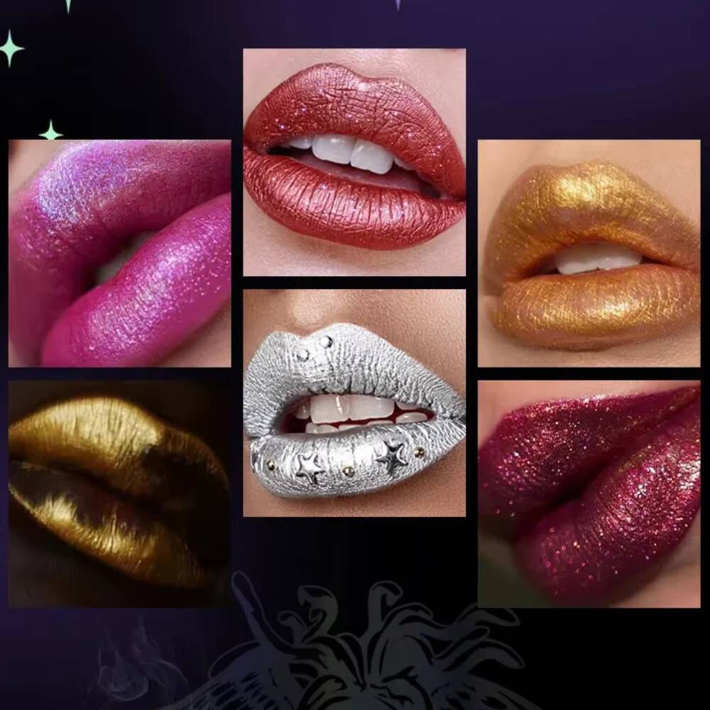6 Colors Glitter Waterproof Long Lasting Diamond Pearlescent Lipstick Black Lip Gloss Women Lips Makeup Cosmetic happy