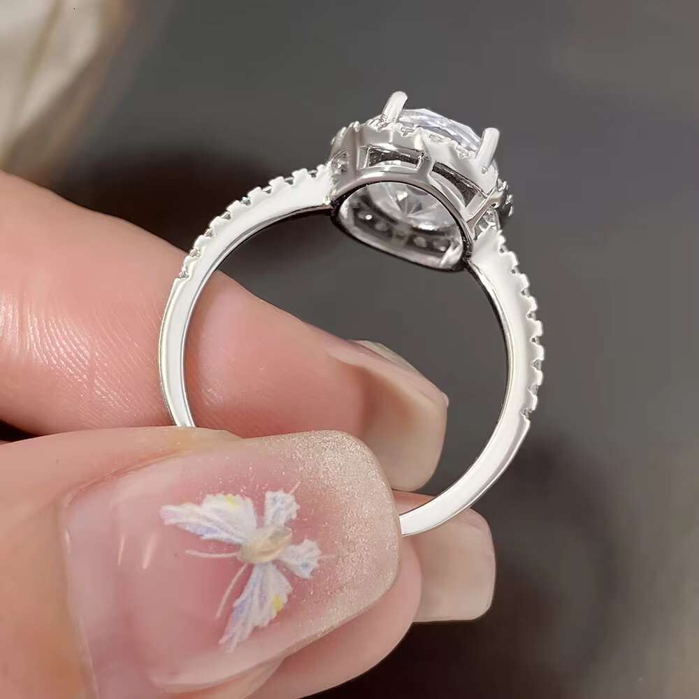 FOXI 8*10 Halo Oval Cut Moissanite Diamond Engagement Ring Platinum Plated 925 Sterling Silver VVS Moissanite Diamond Fine Rings