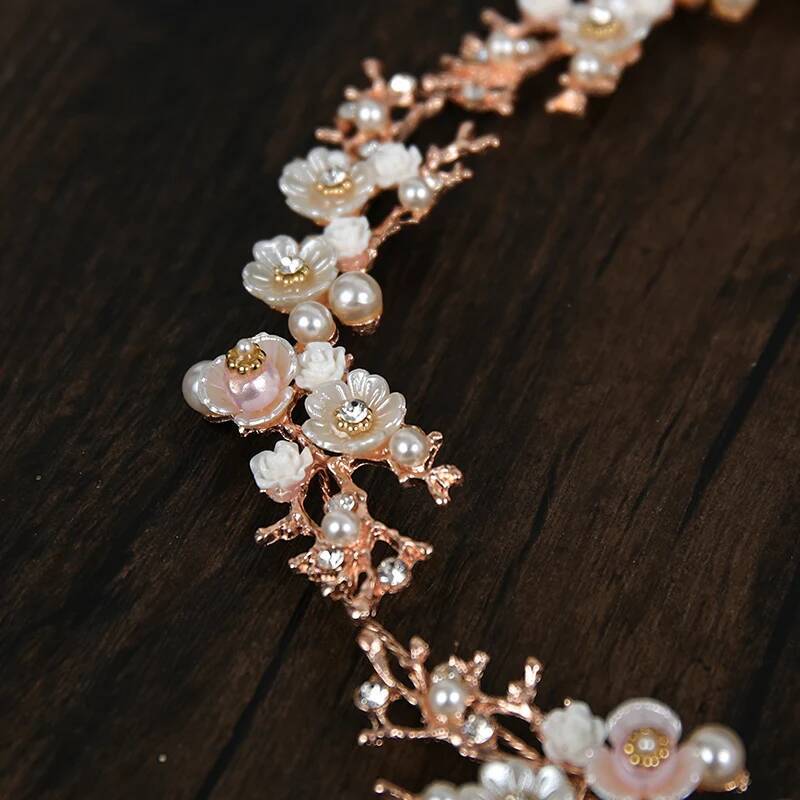Wedding Handmade Shell Flower Crystal Immitate Pearl Headband Brides Tiara Headdress Tocado Novia Bride Hair Accessories