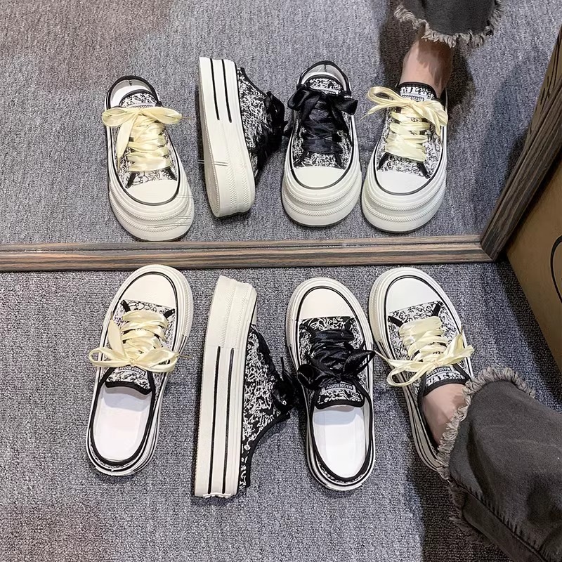 Ddmysports High End Closed Toe Slippers For Women Outdoor Wear Summer New Style Chinese Embroidered Thick Soled Backless Canvas Shoes Outdoor Shoes