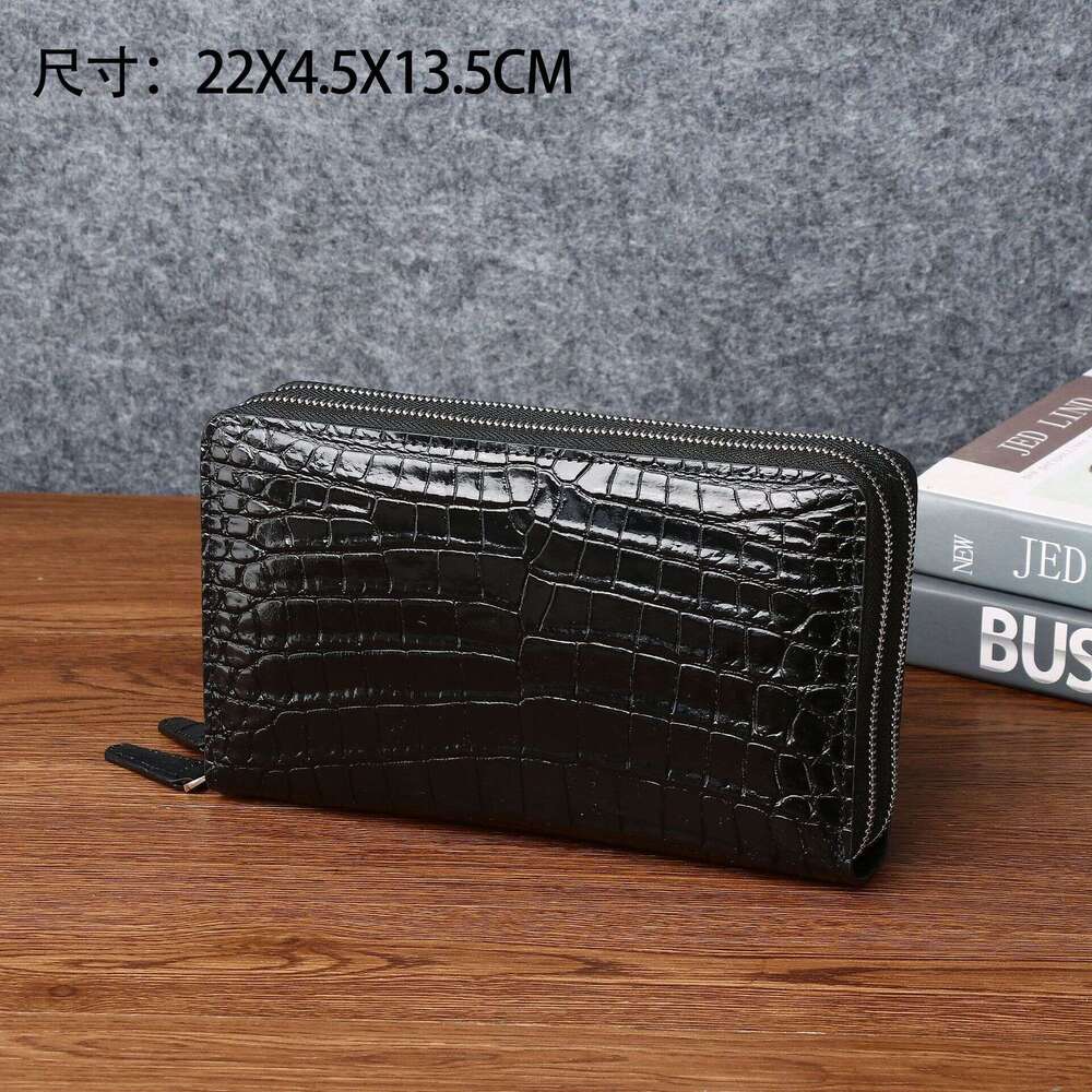 Belly New Pattern Crocodile Men's Double Pull Genuine Leather Handbag Fashion Classic Clutch Multi-Card Slot Large Wallet Trend