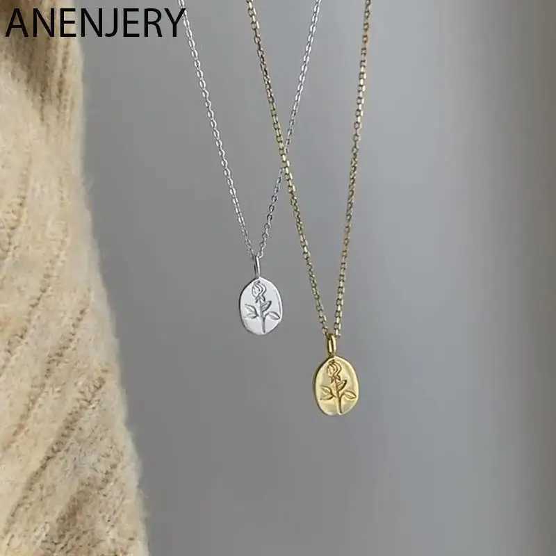 ANENJERY Rose Flower Oval Brand Necklace For Women Exquisite Sweater Chain French Accessories Z250614