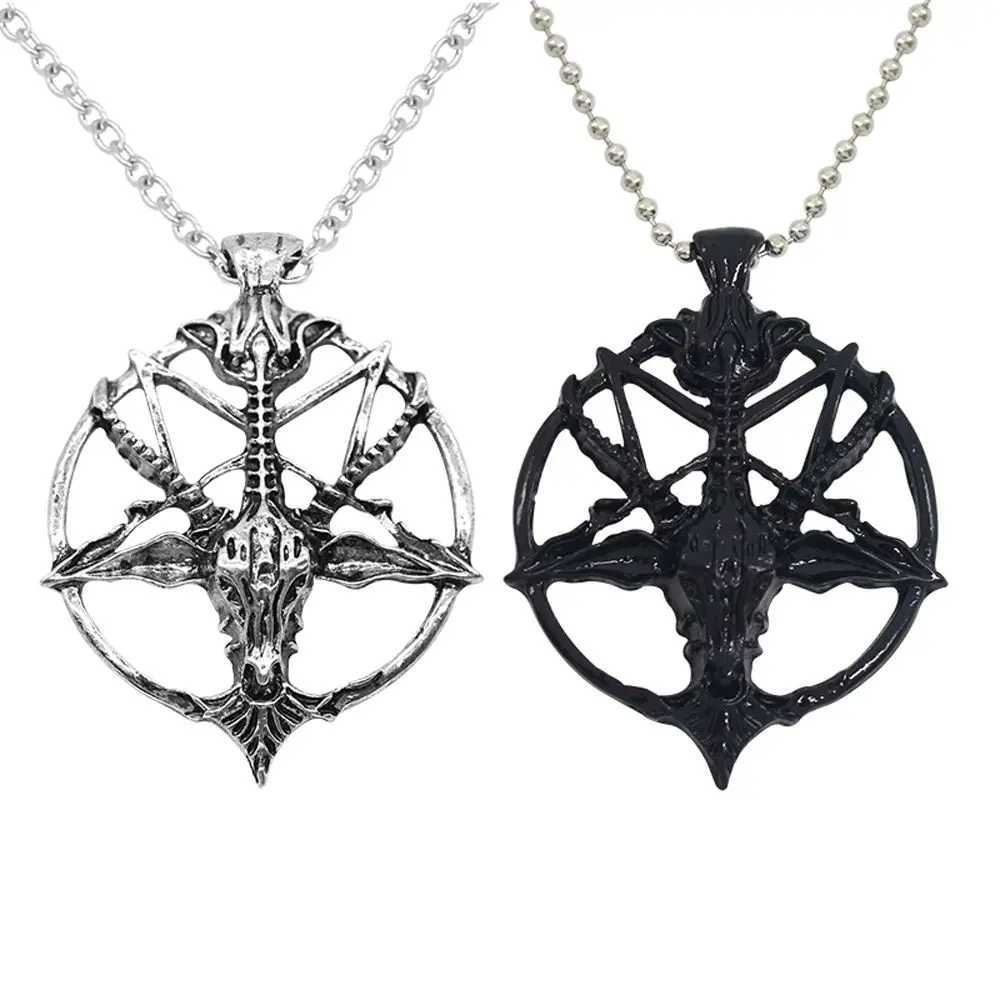 Vintage Charm Women Men Pentagram Pan God Skull Goat Head Pendant Chain Necklaces 2024 New Fashion Jewelry Z250614