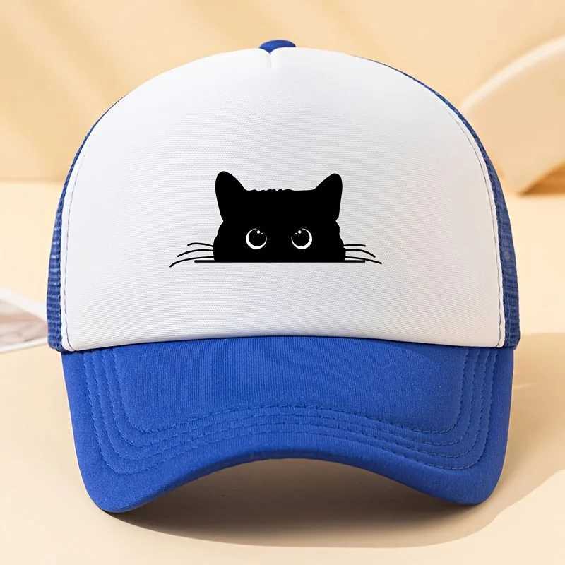 Cute cat printed baseball net hat versatile for outdoor travel in summer mens and womens daily decoration W250614
