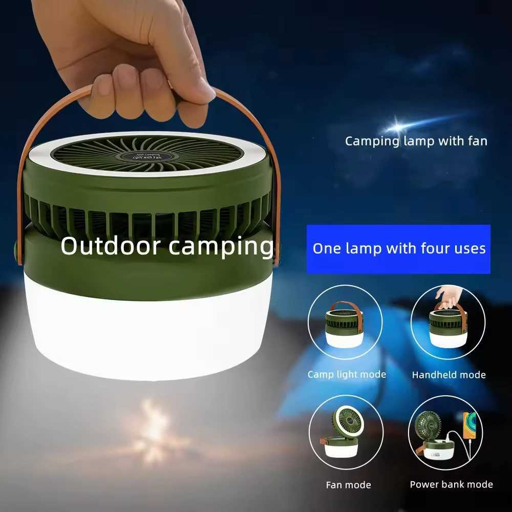 Outdoor Solar Fan Lantern Camping Lights 2-in-1 with 4 Light Modes Hanging for Power Failure Emergency Survival Travel Adventure W250613