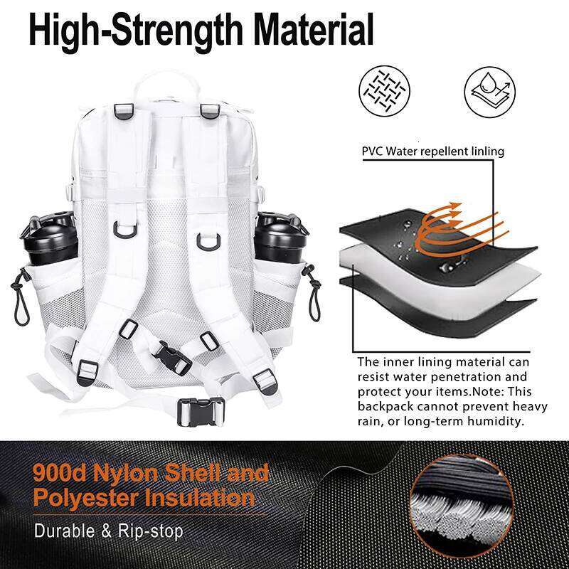 LHI Tactical Backpack For Men And Women White Molle Daypack Spotrs 3 Day Bug Out Bag Athlete Gym Rucksack With Bottle Holder